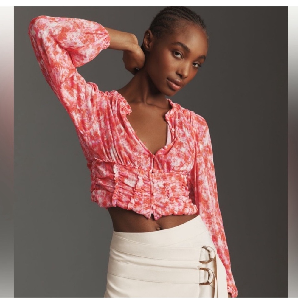 By Anthropologie Long-Sleeve Femme Ruched Cropped Top